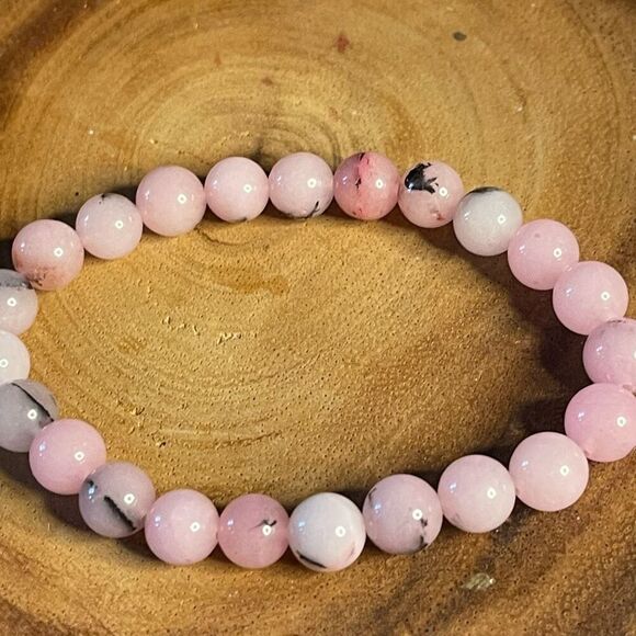 Pink opal 8mm stretch bracelet beaded bracelet 7” stretch crystal healing natura - Picture 11 of 12